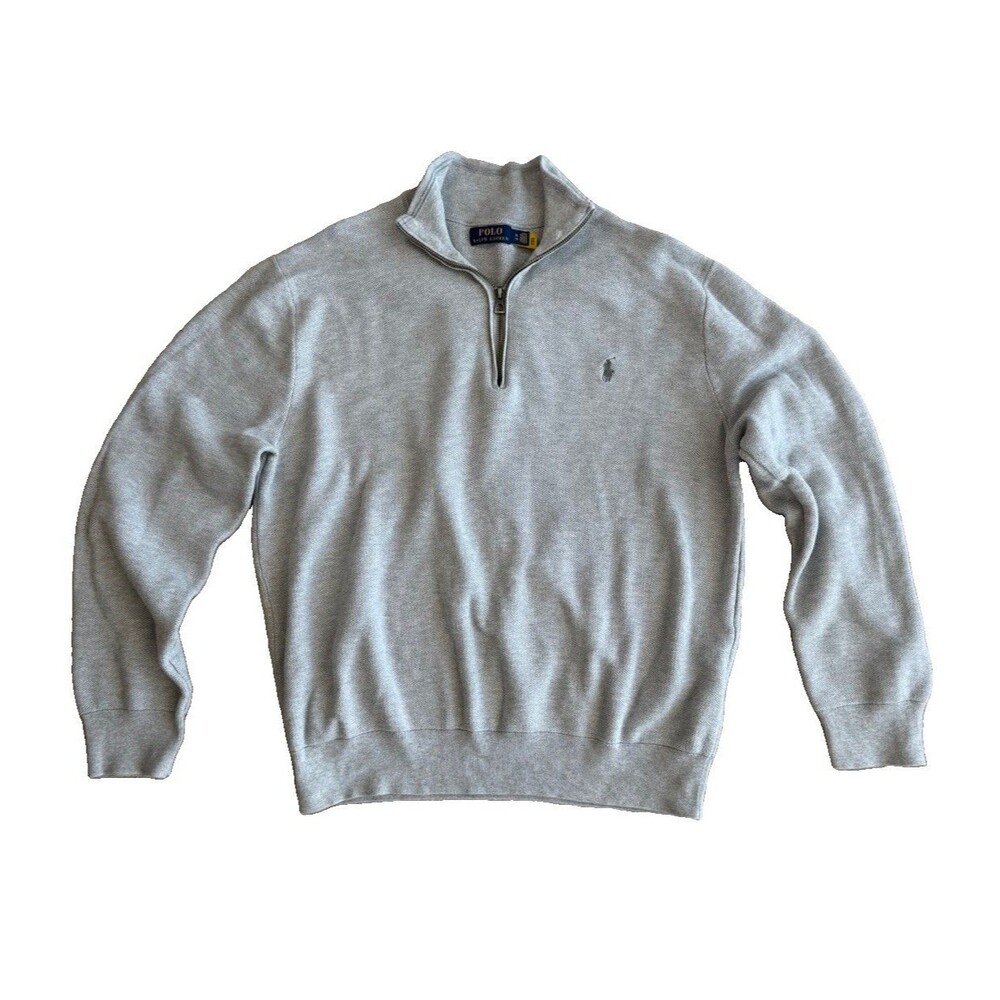 Polo Ralph Lauren Sweater XL Gray Quarter Zip 100% Cotton Pullover